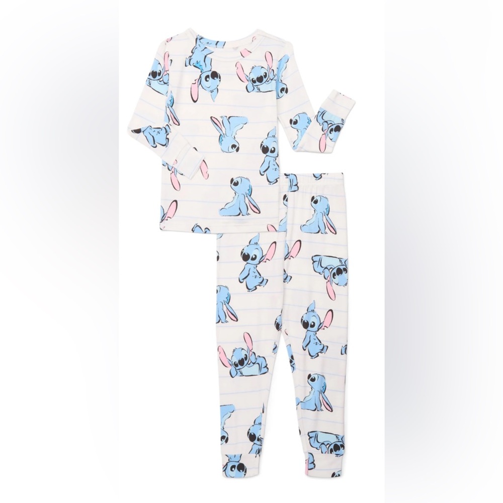 Disney Stitch Girls Blue and White Character Long Sleeve Pajama Set NWT